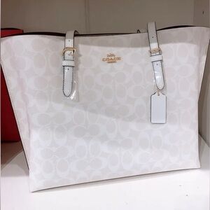 NWT COACH Mollie Tote Bag Signature Canvas Glacierwhite 1665 AUTHENTIC